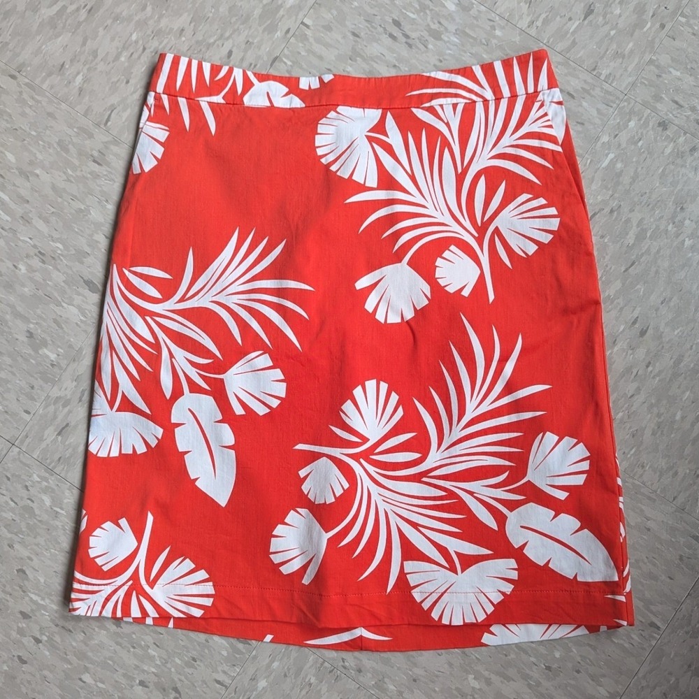 Boden Red White Resortwear Palm Leaf Print A-Line Skirt Elastic US 8L UK 12L